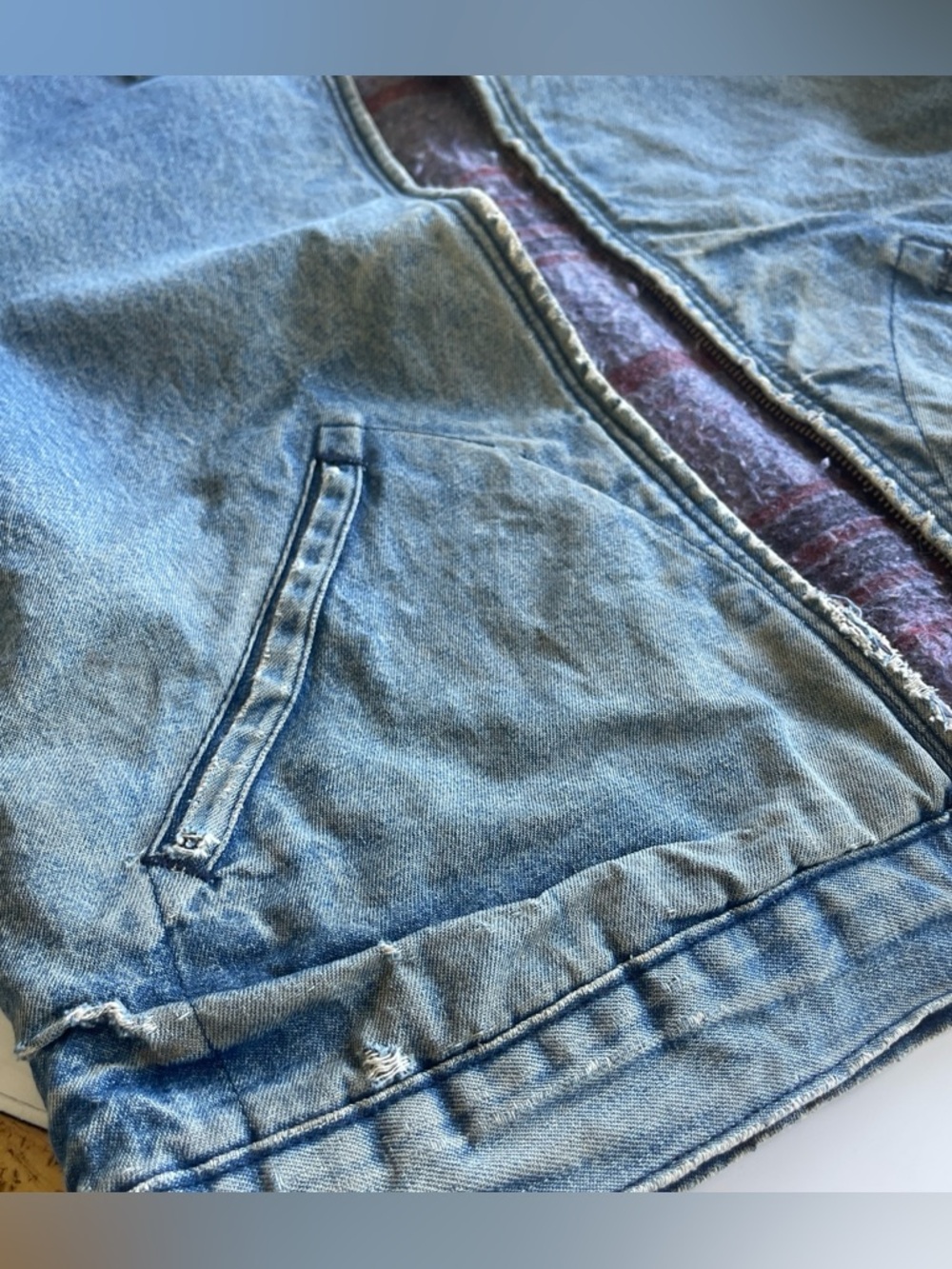 Vintage Big Ben Wrangler Denim Bomber Jacket M Chore Coat Workwear Distressed - Picture 15 of 16